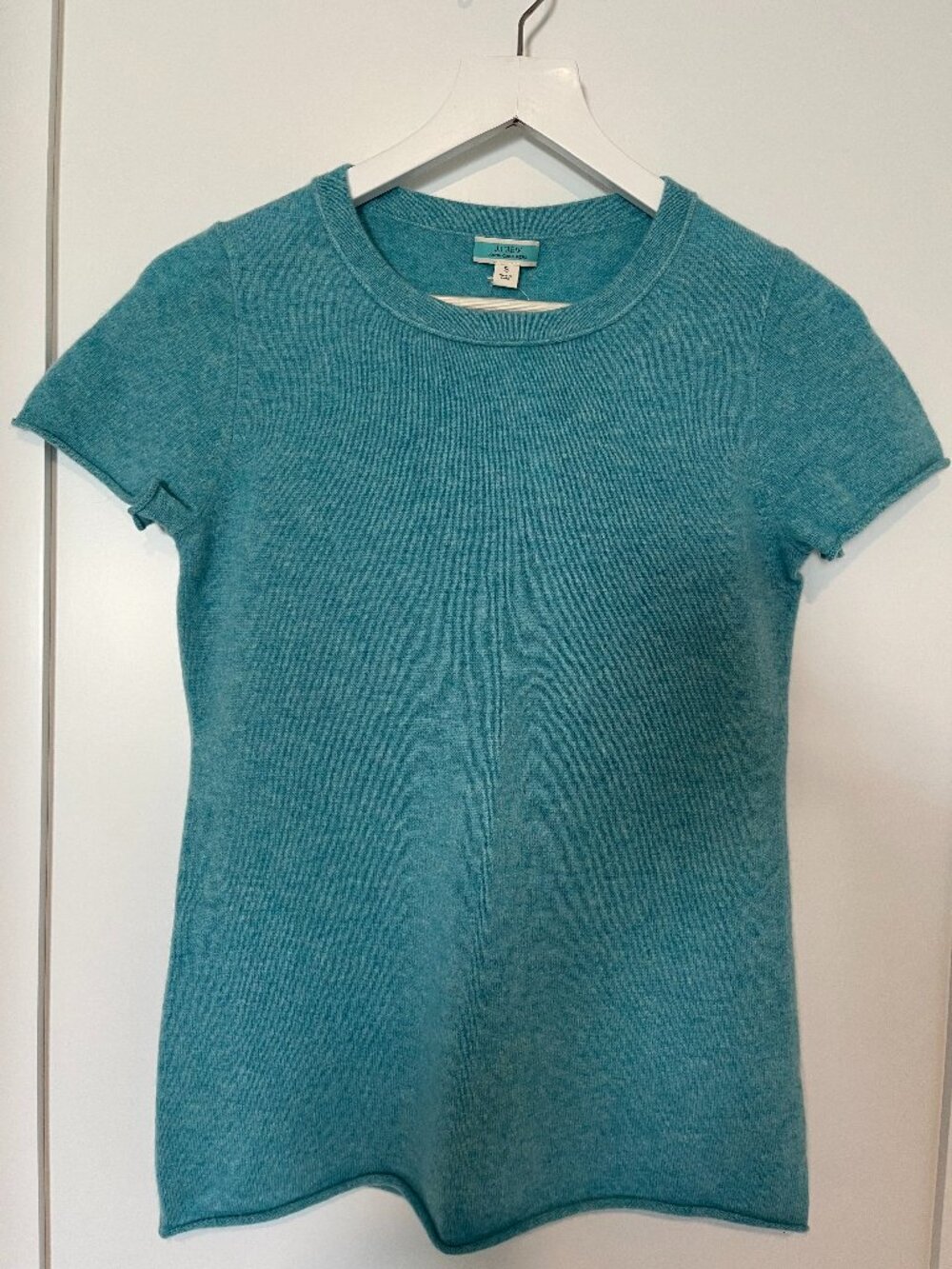 J Crew Cashmere Short Sleeve T-Shirt Heather Mineral Blue Size S NWT